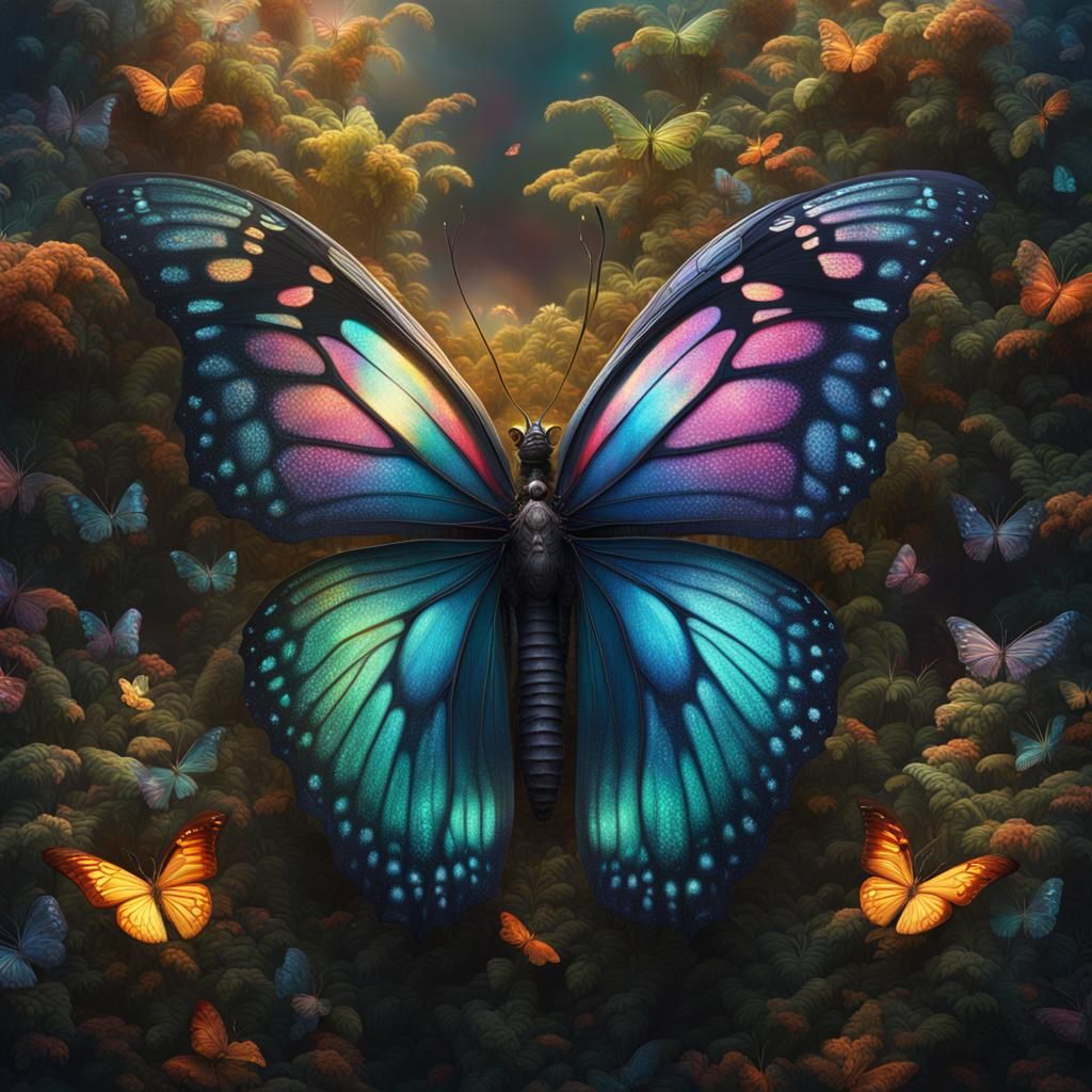 Iridescent Butterfly in Digital Matte Painting Style