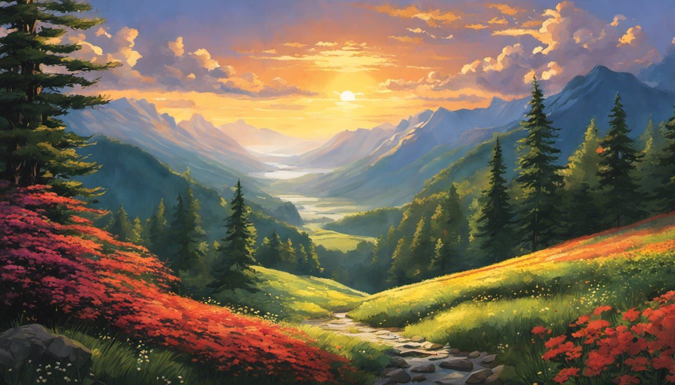 Anime Mountain Landscape Inspired by Studio Ghibli