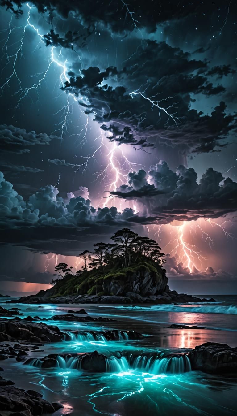 Bioluminescent Stormy Night Sky