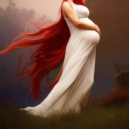 Pregnant Woman with Horse: Art Nouveau Concept Art