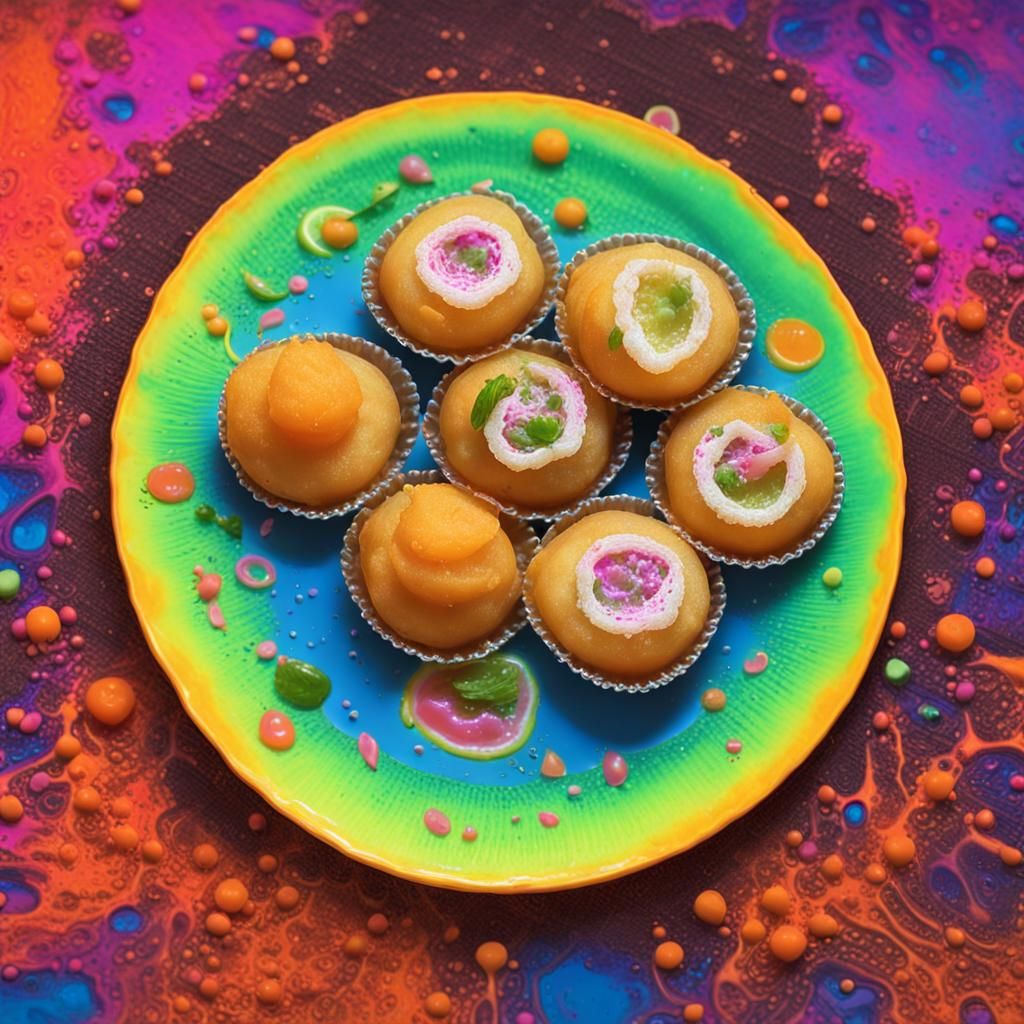 Psychedelic Pani Puri Portrait in Retro Bollywood Style