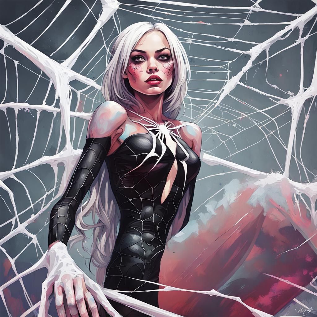 Spider Girl in Web, Graffiti Art Style