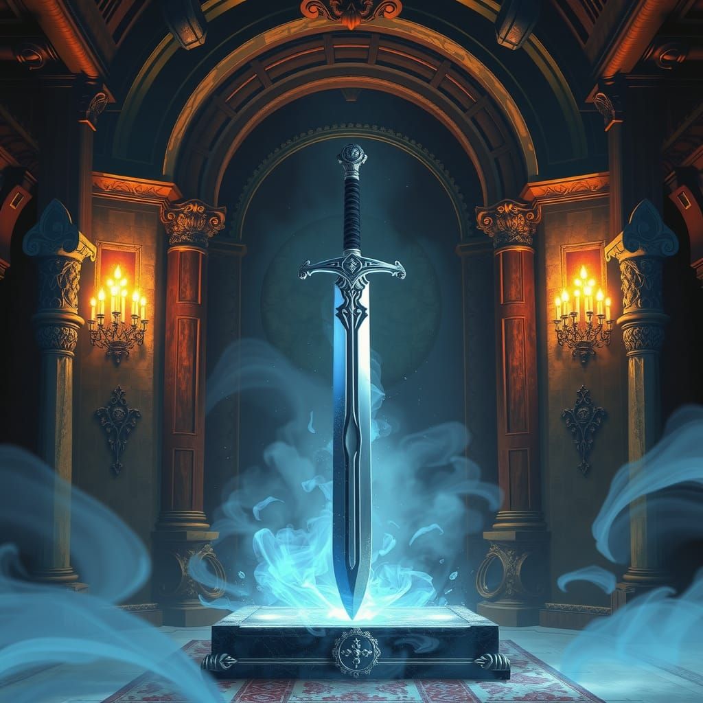 Enchanted Sword on Altar in Digital Painting