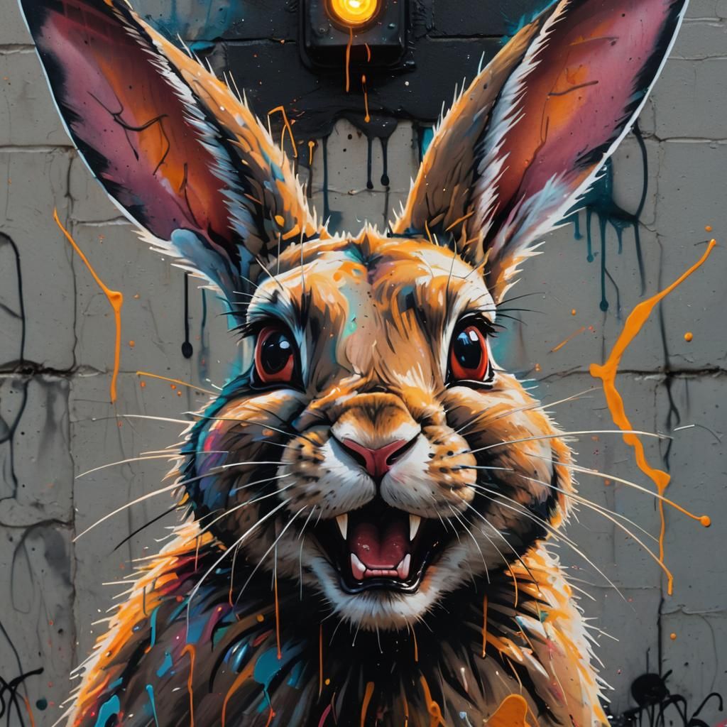 Menacing Graffiti Bunny with Sharp Teeth