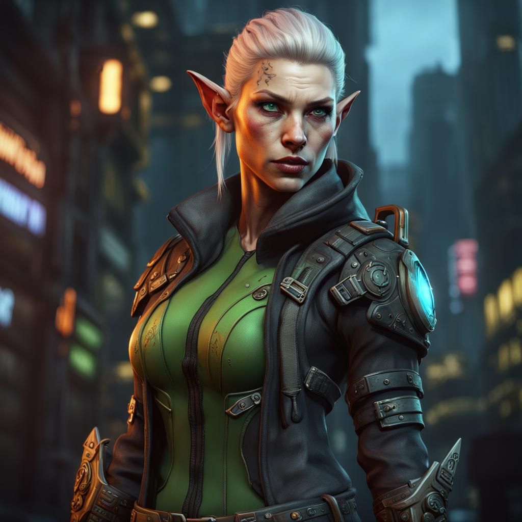 Shadowrun Elf Rigger in Detailed Matte Painting