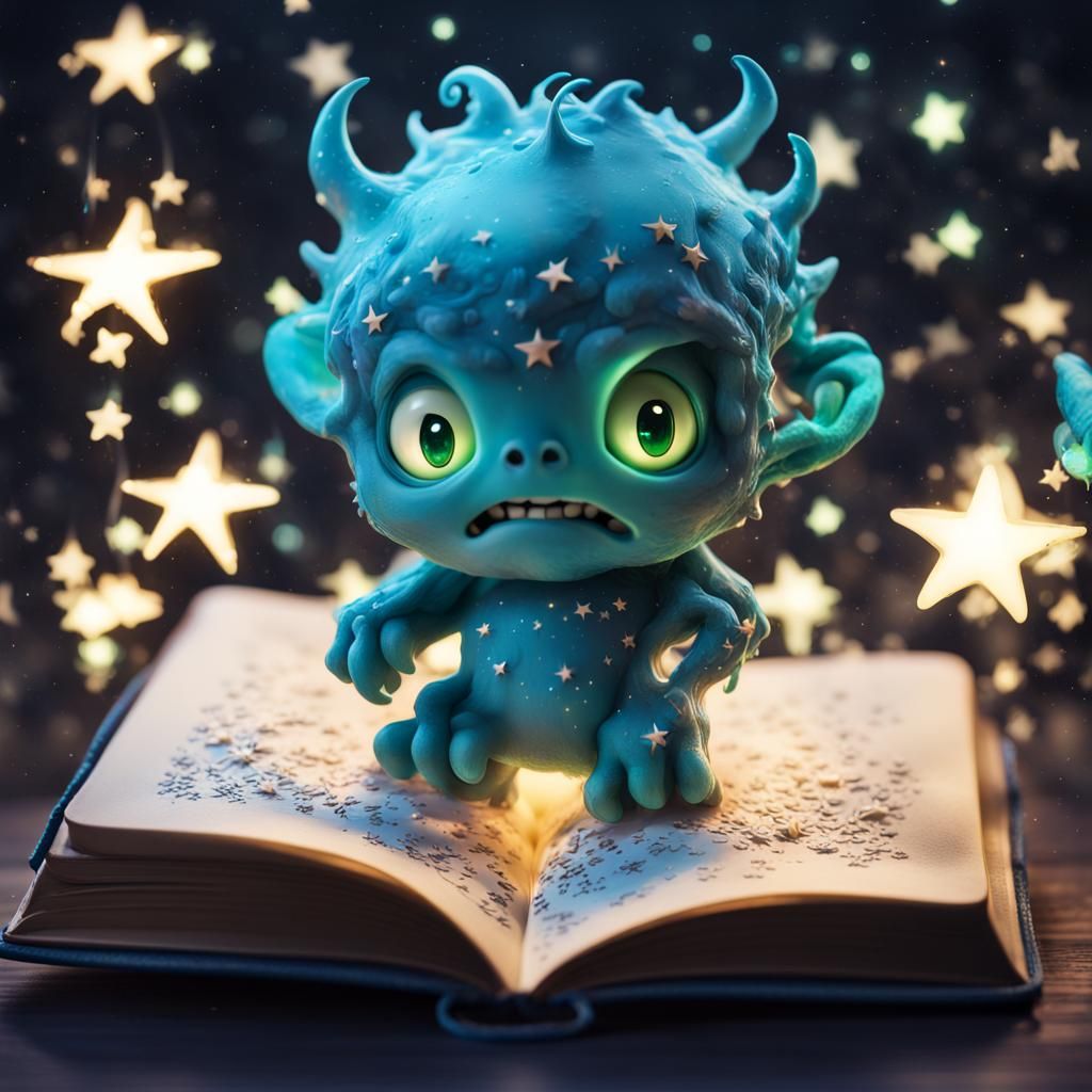 Bioluminescent Monster Emerges from Book in Fantasy Art