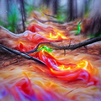 Neon Fire Tornado in Forest: Watercolor Hyperrealism