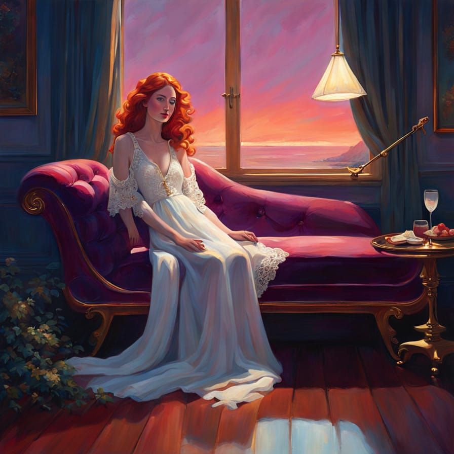 Serene Fantasy Scene with Elegant Woman