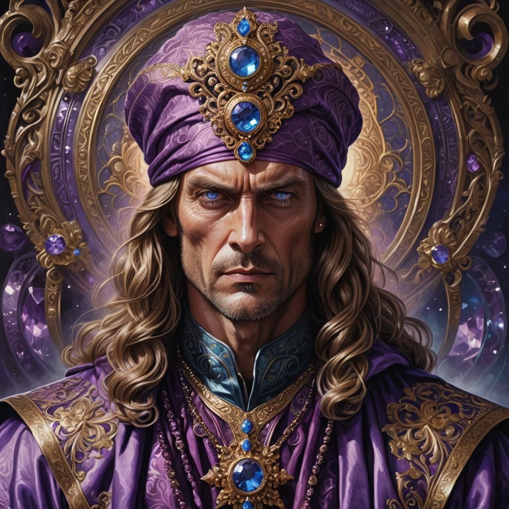 Ornate Portrait of a Supervillain in Robe and Turban