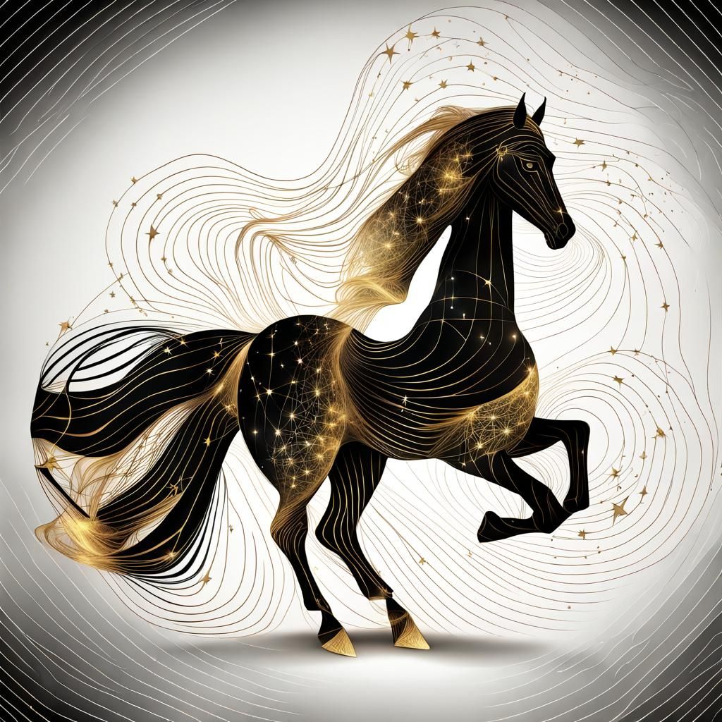 Neo-Primitivism Horse with Constellations in Gold