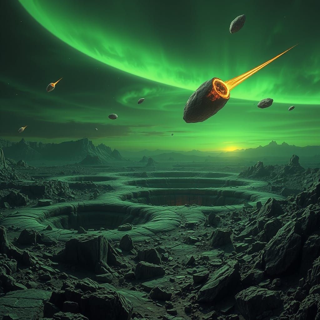 Cratered Planetary Surface in Toxic Twilight