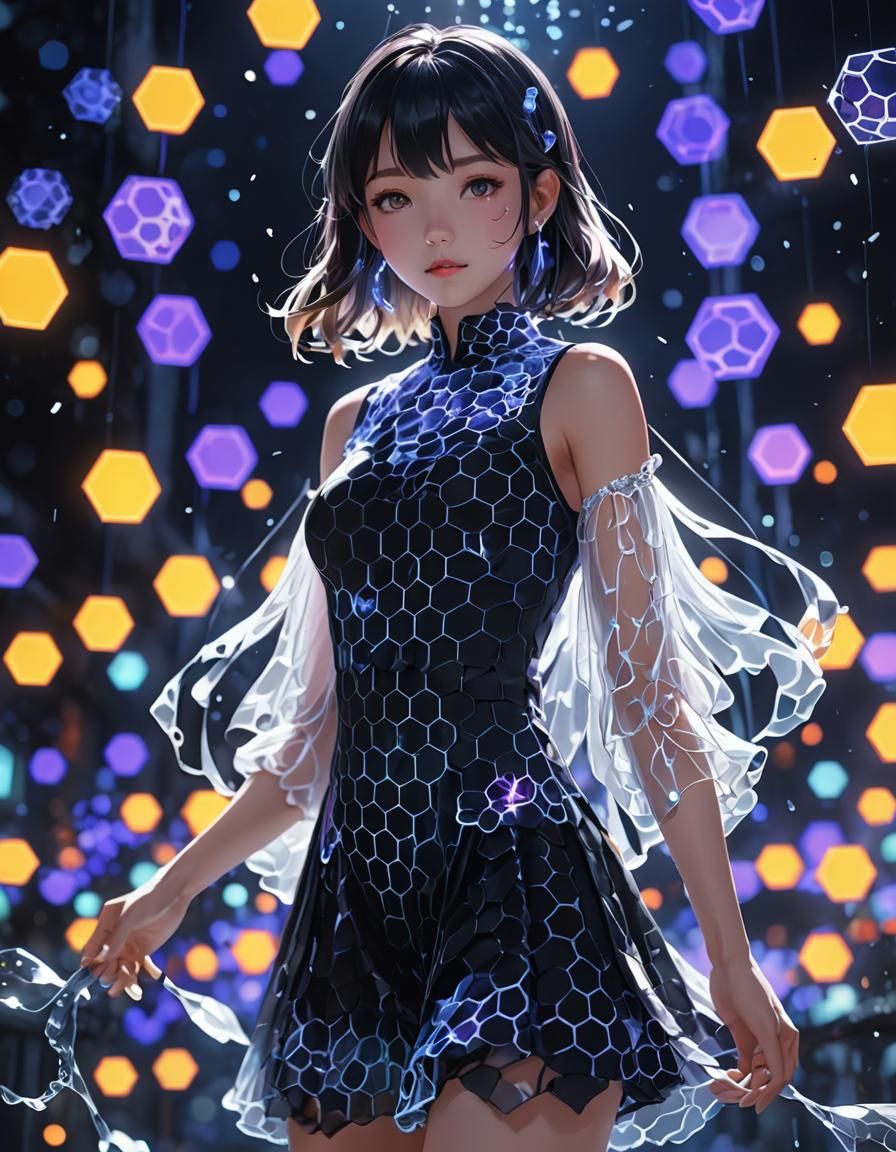 Neon Honeycomb Dress in 3D Anime Art