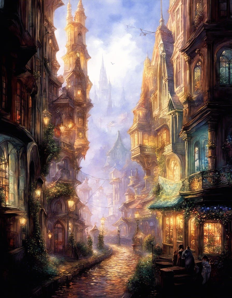 Ethereal Fairy Tale City at Dusk