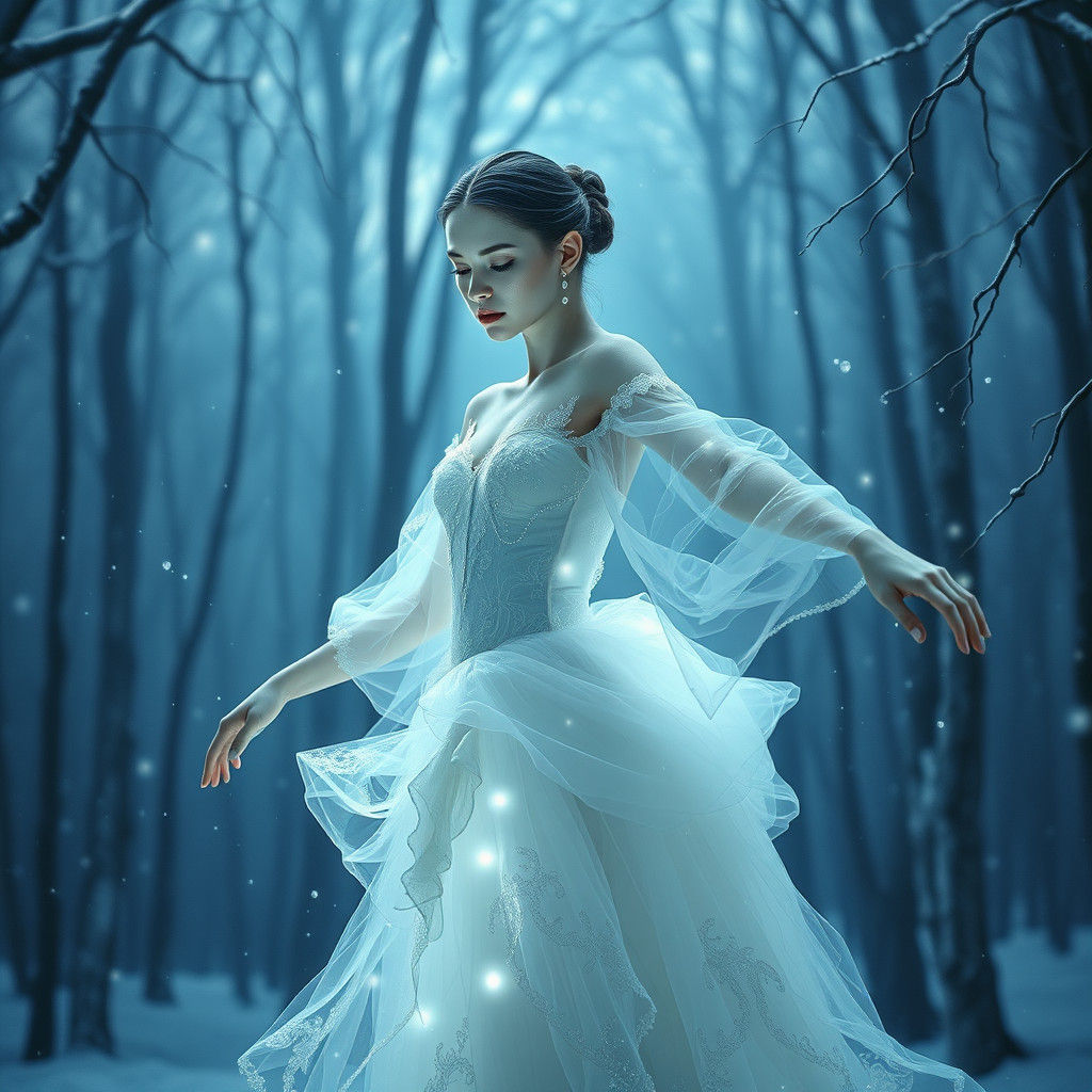 Ethereal Ballet Dancer in Snowy Forest