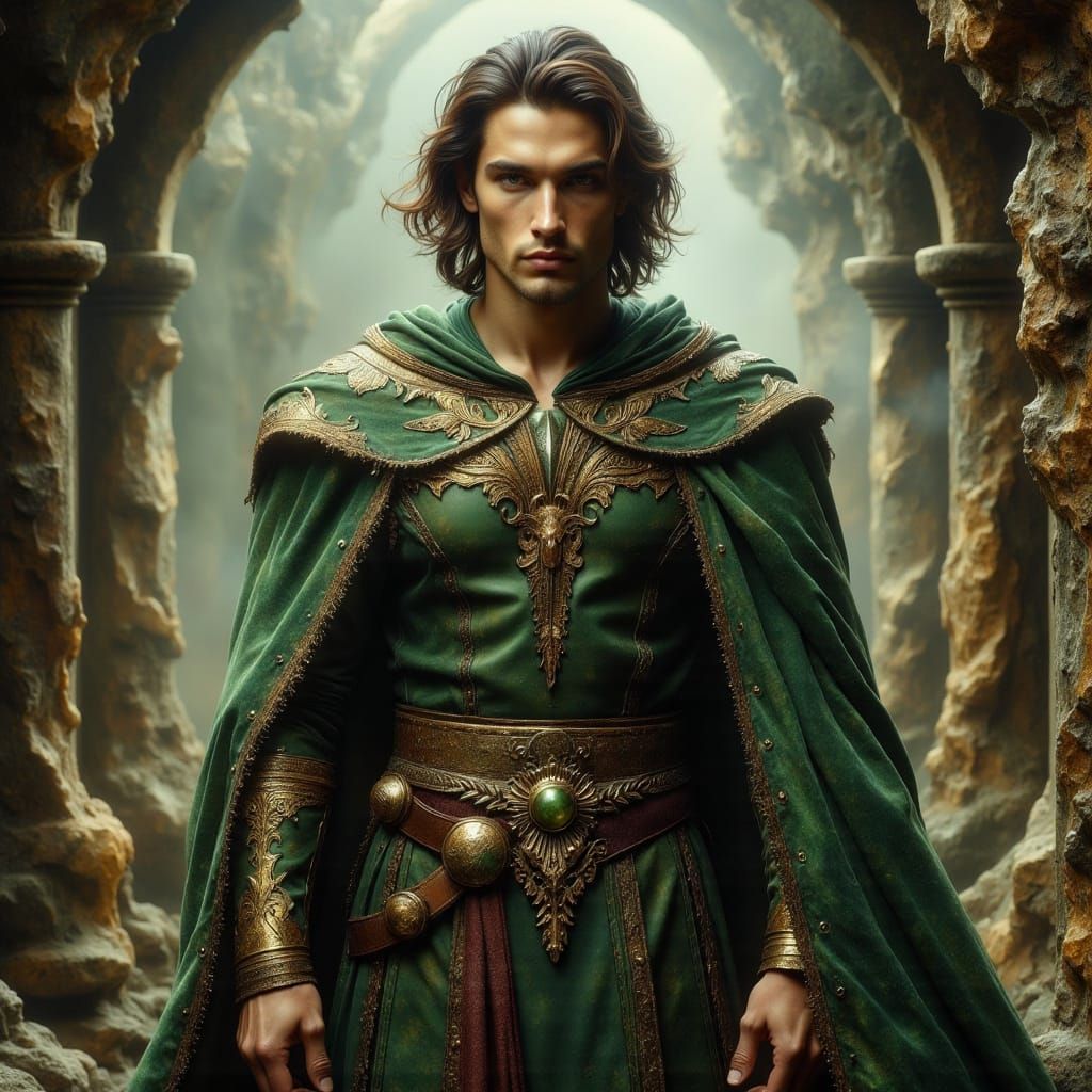 Mystical Forest: Handsome Man in Green and Gold