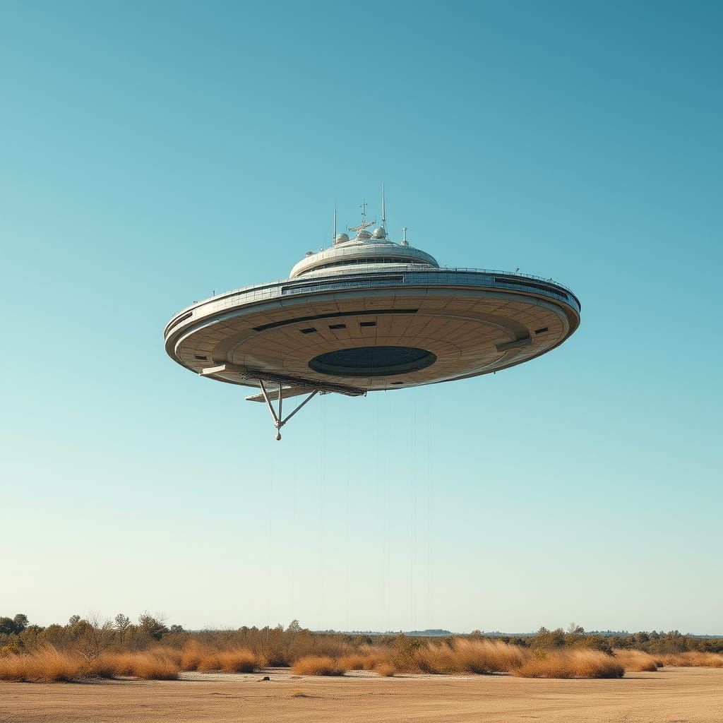 Galactic Mothership Soars Through Blue Skies