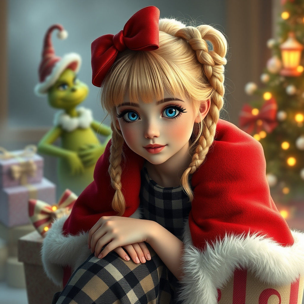 Whimsical Christmas Belle in Plaid and Red