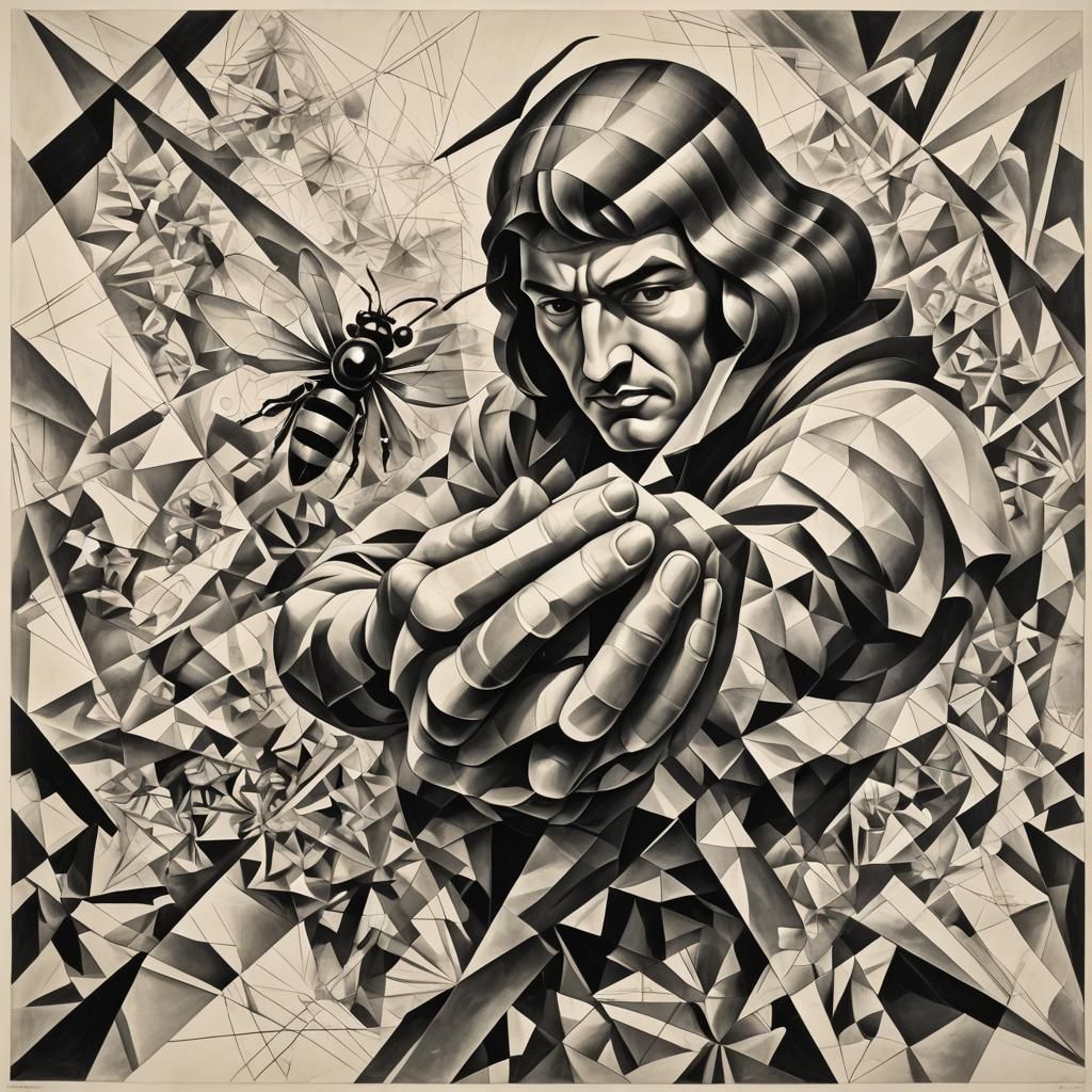 Bumble Bee Tessellations in Cubist Style Drawing