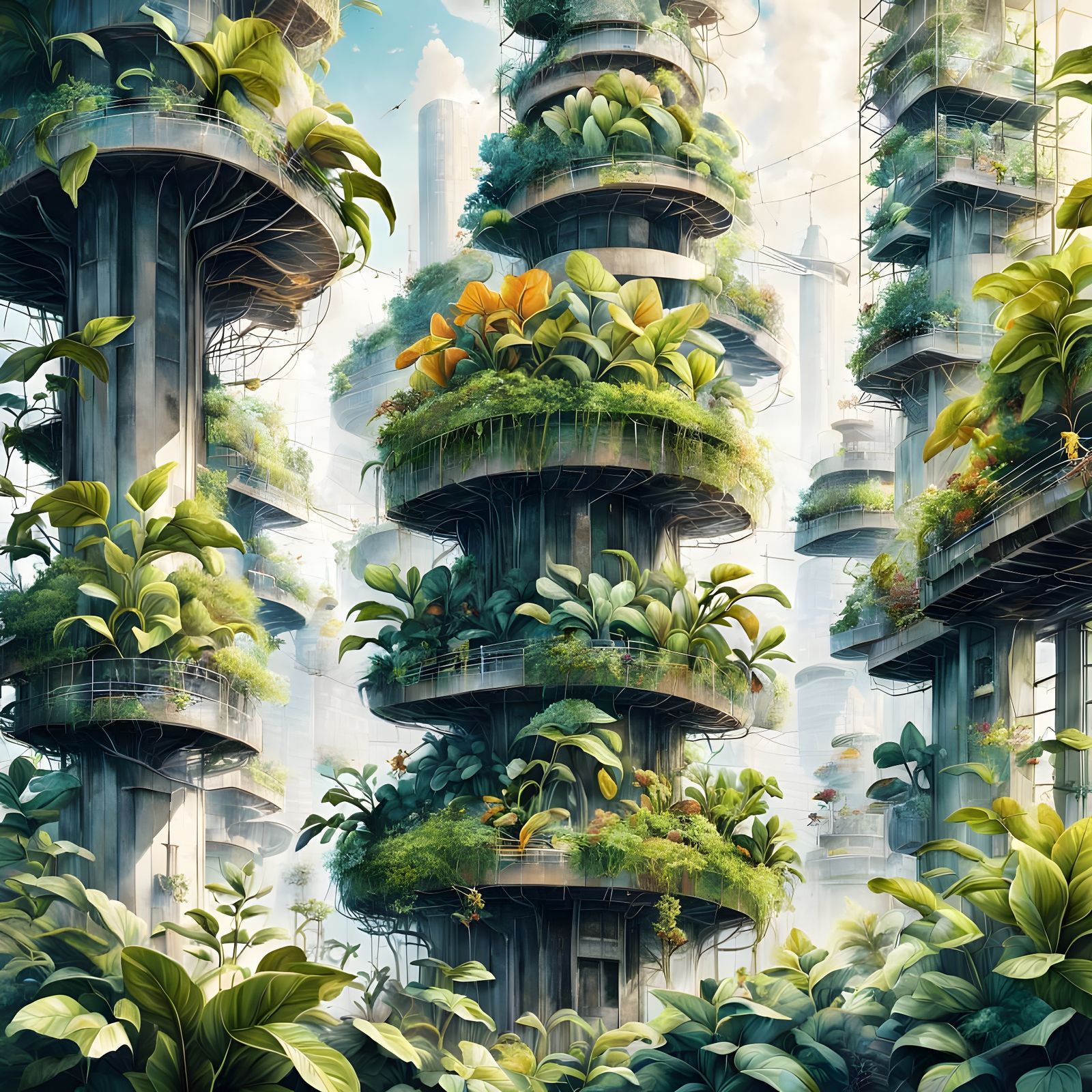 Surreal Cityscape Consumed by Verdant Vines