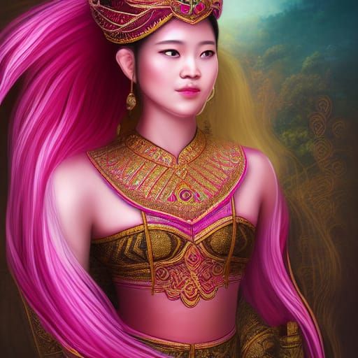 Beautiful Woman in Thai Dress: Fantasy Concept Art