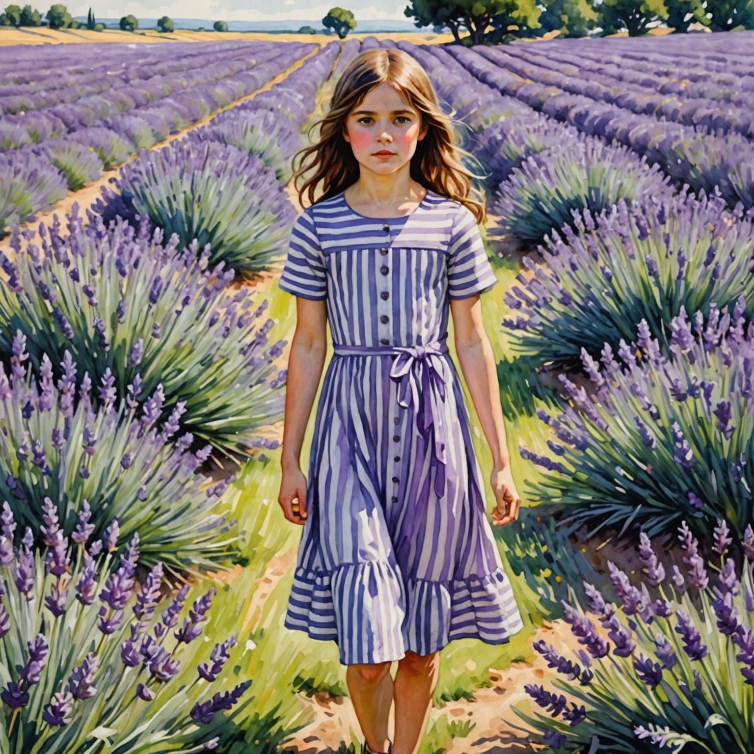 Dreamy Lavender Landscape in Whimsical Watercolor Style