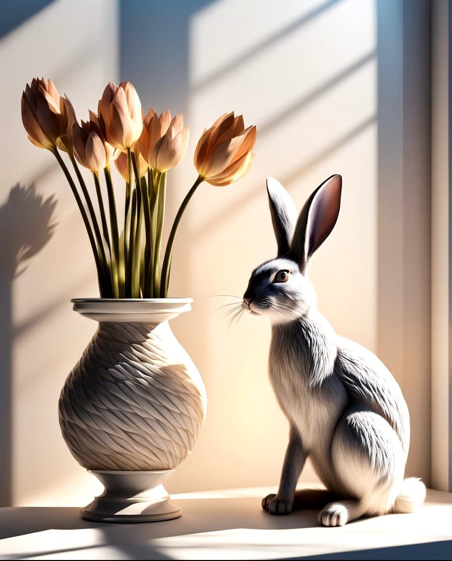 our rabbit says that the water in the vase is putrid and that they're going to track in all over the living room - so t...