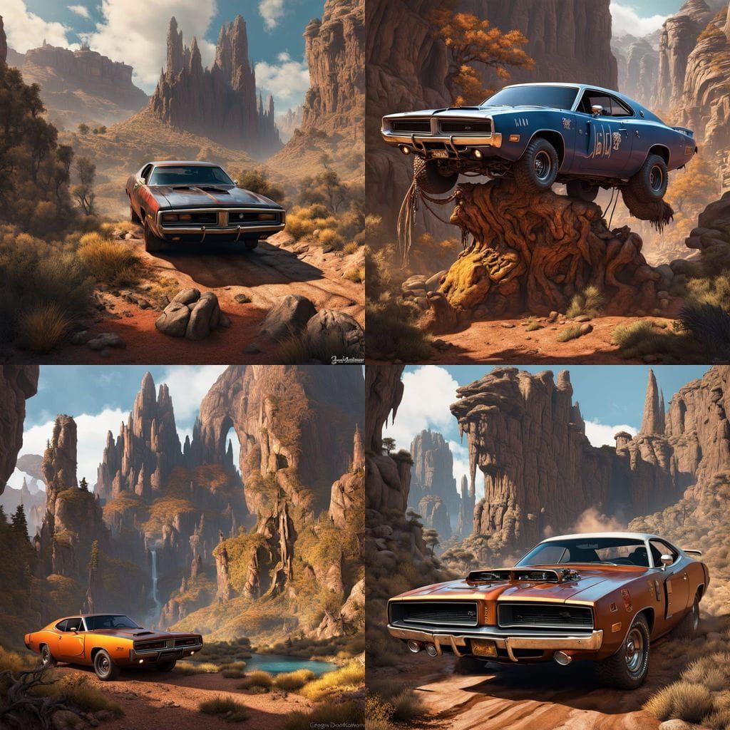 1974 Charger in Canyon: Matte Painting Concept Art