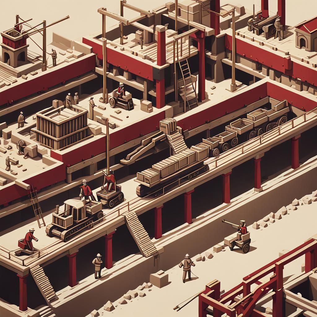 Roman Engineers Build Siege Machinery: Minimalist Illustrati...