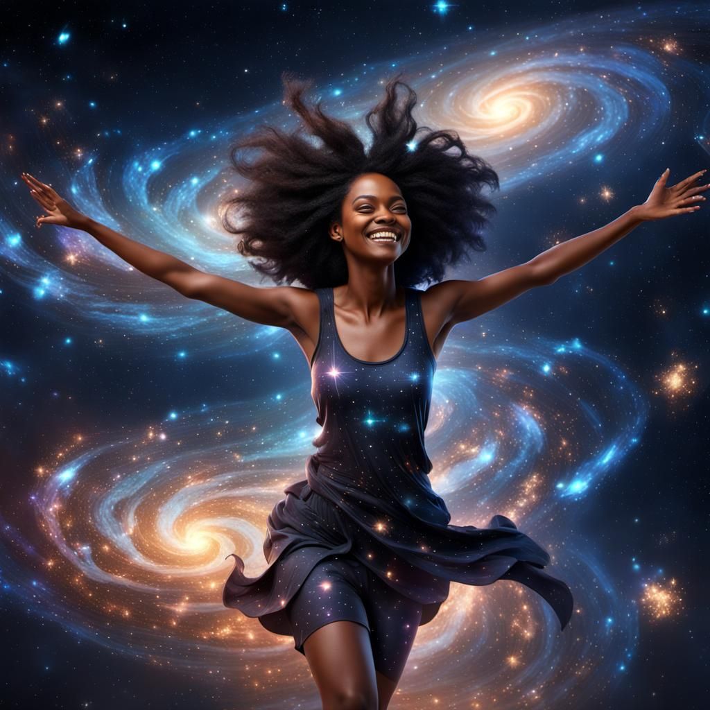 Celestial Woman Dancing Through the Stars