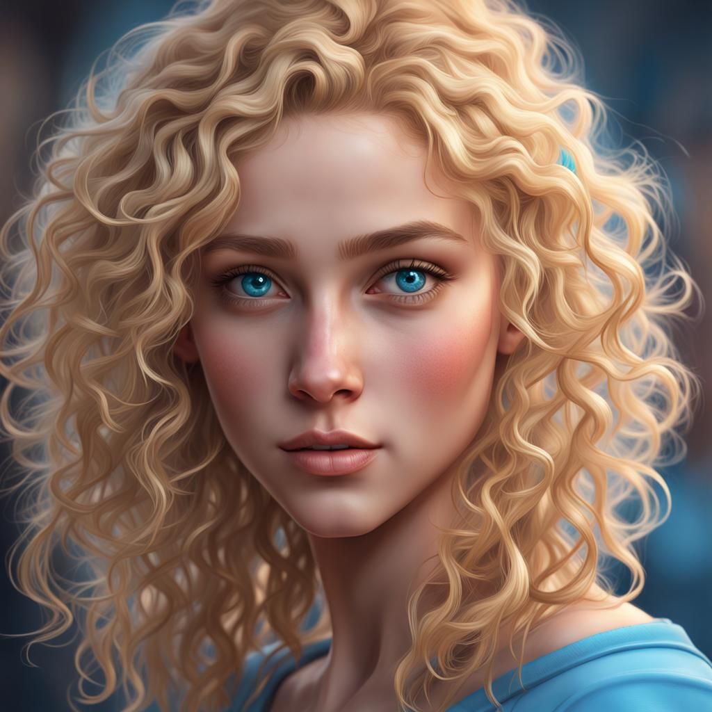 Cute Blond Teenage Girl Portrait in Hyperdetailed Style