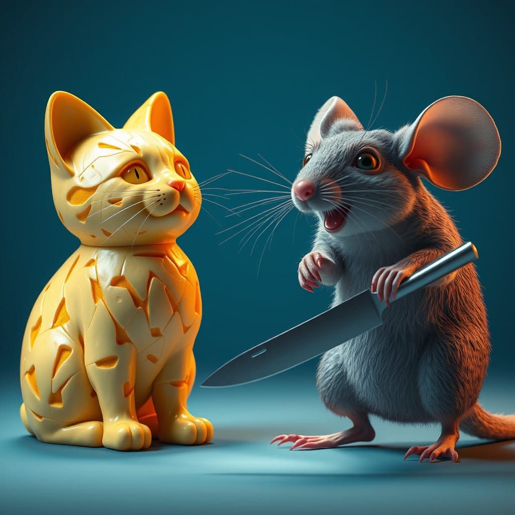 Cheesecat Confronts a Menacing Mouse in a Whimsical, Hyper-R...