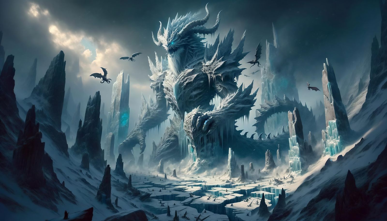 Colossal Ice Giant in Frozen Wasteland: Digital Art