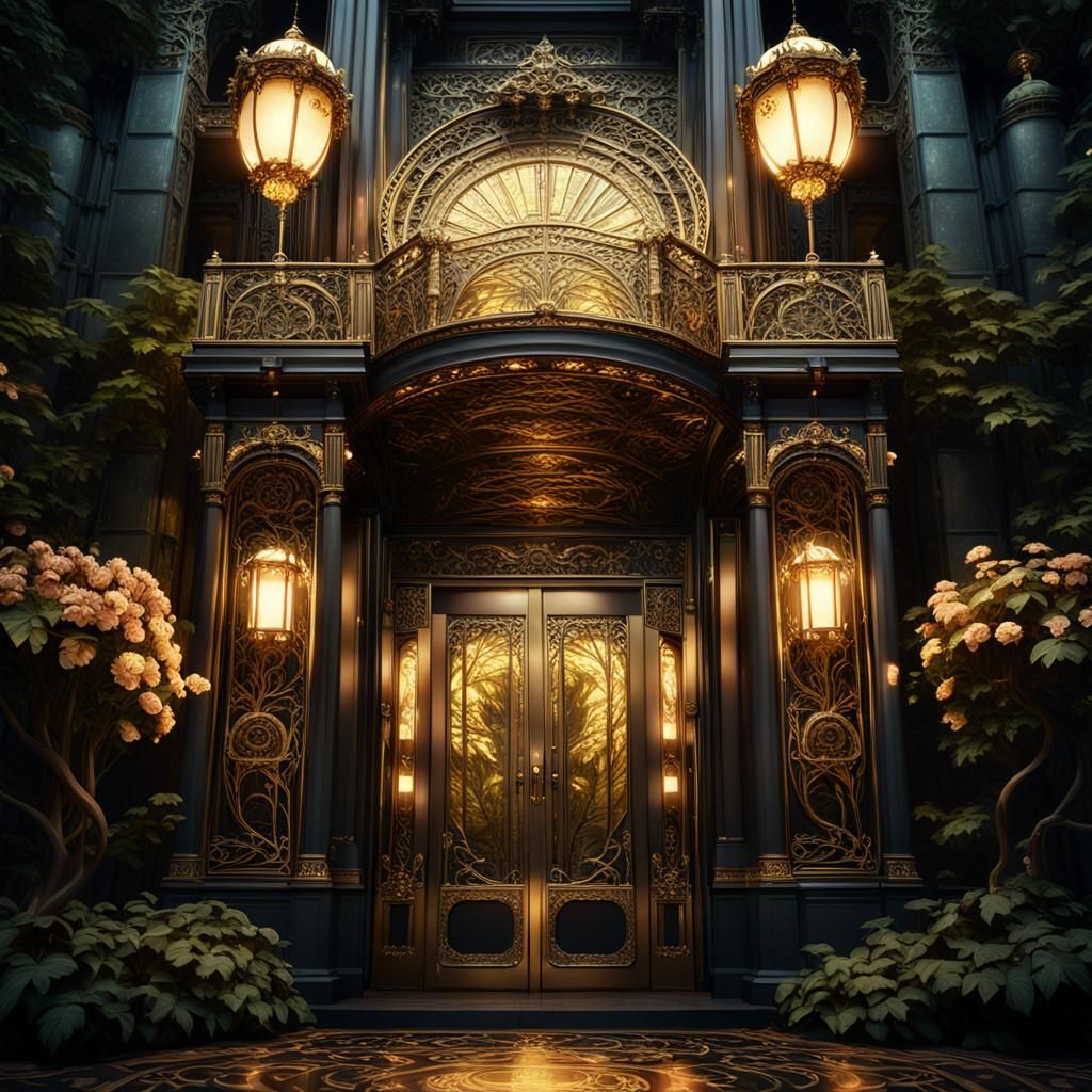 Art Nouveau Elevator Ascends Mystical Forest