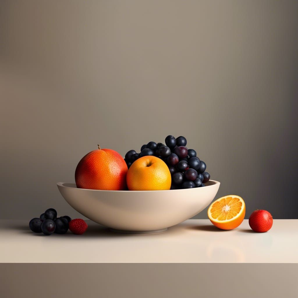 Minimalist Fruit Bowl Still Life: Matte Painting
