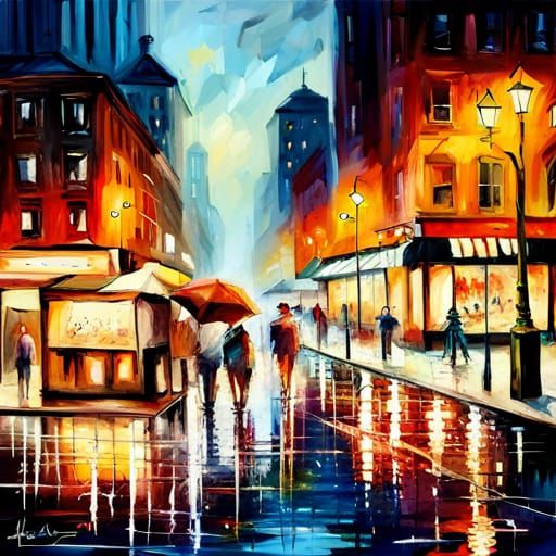 Bustling Street Scene in Splash Art Style