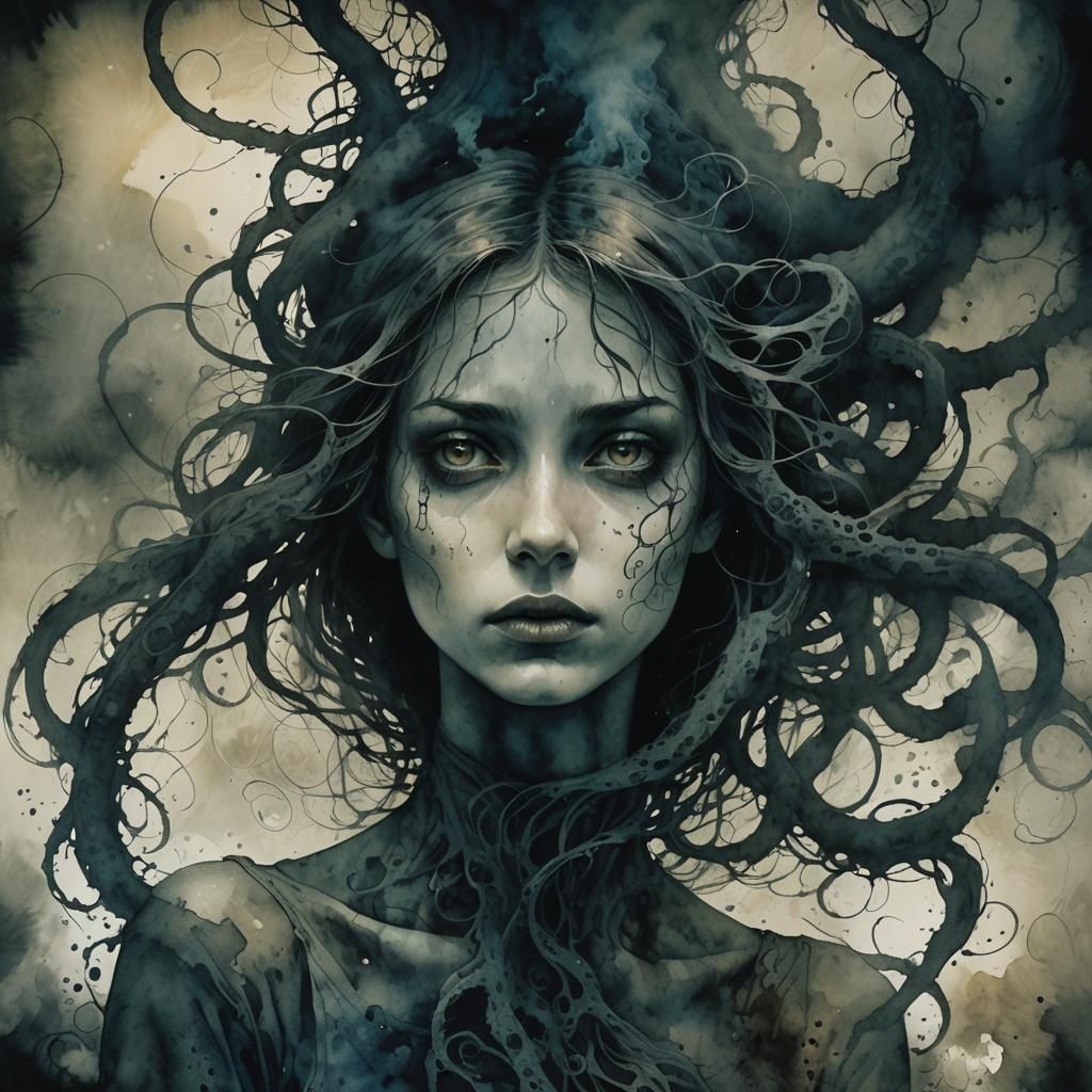 Dark Fantasy Woman in Gothic Surrealism