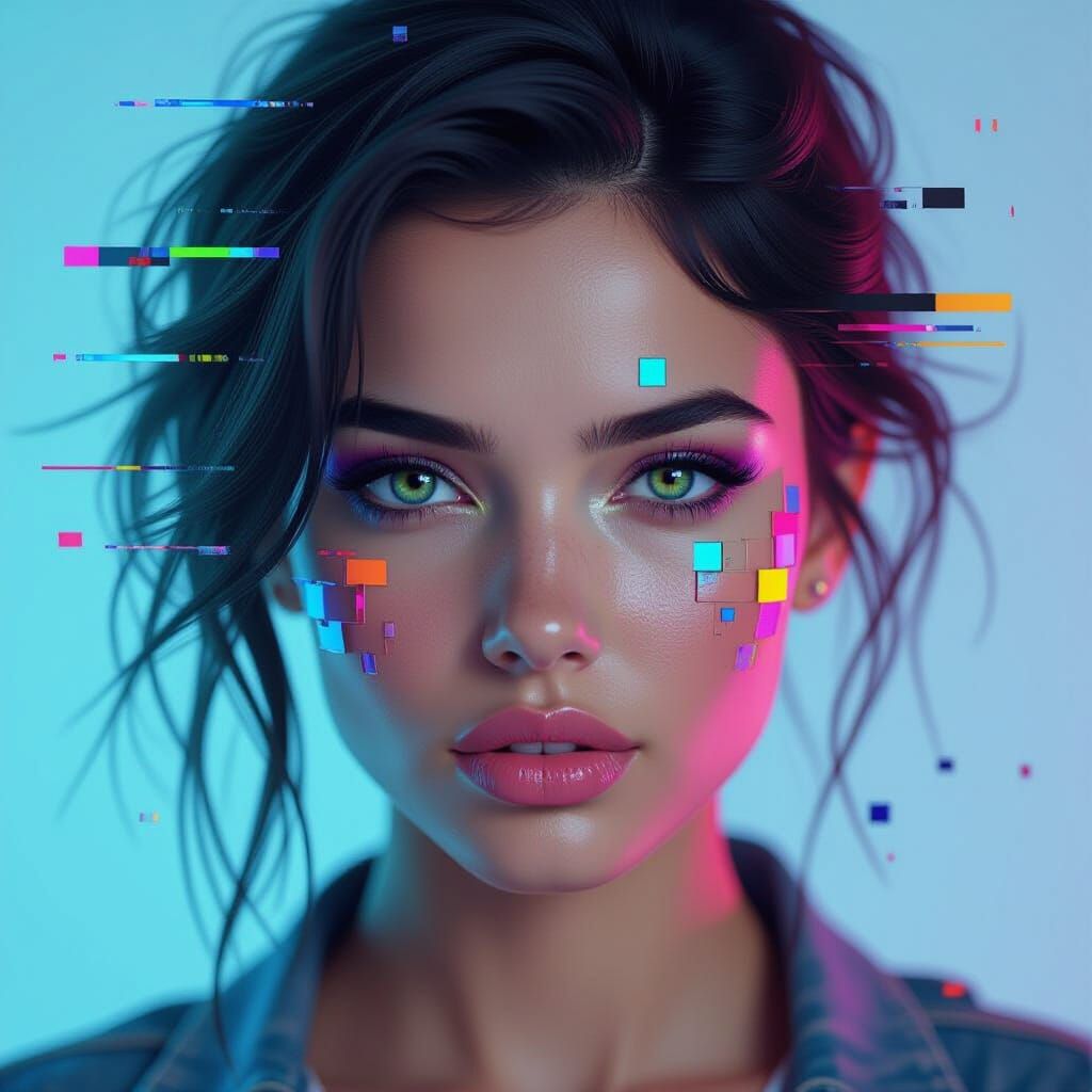 Cyberpunk Portrait of Woman with Glitch Art Effects