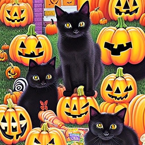 Happy Cats' Halloween Candy Haul in Acrylic Style