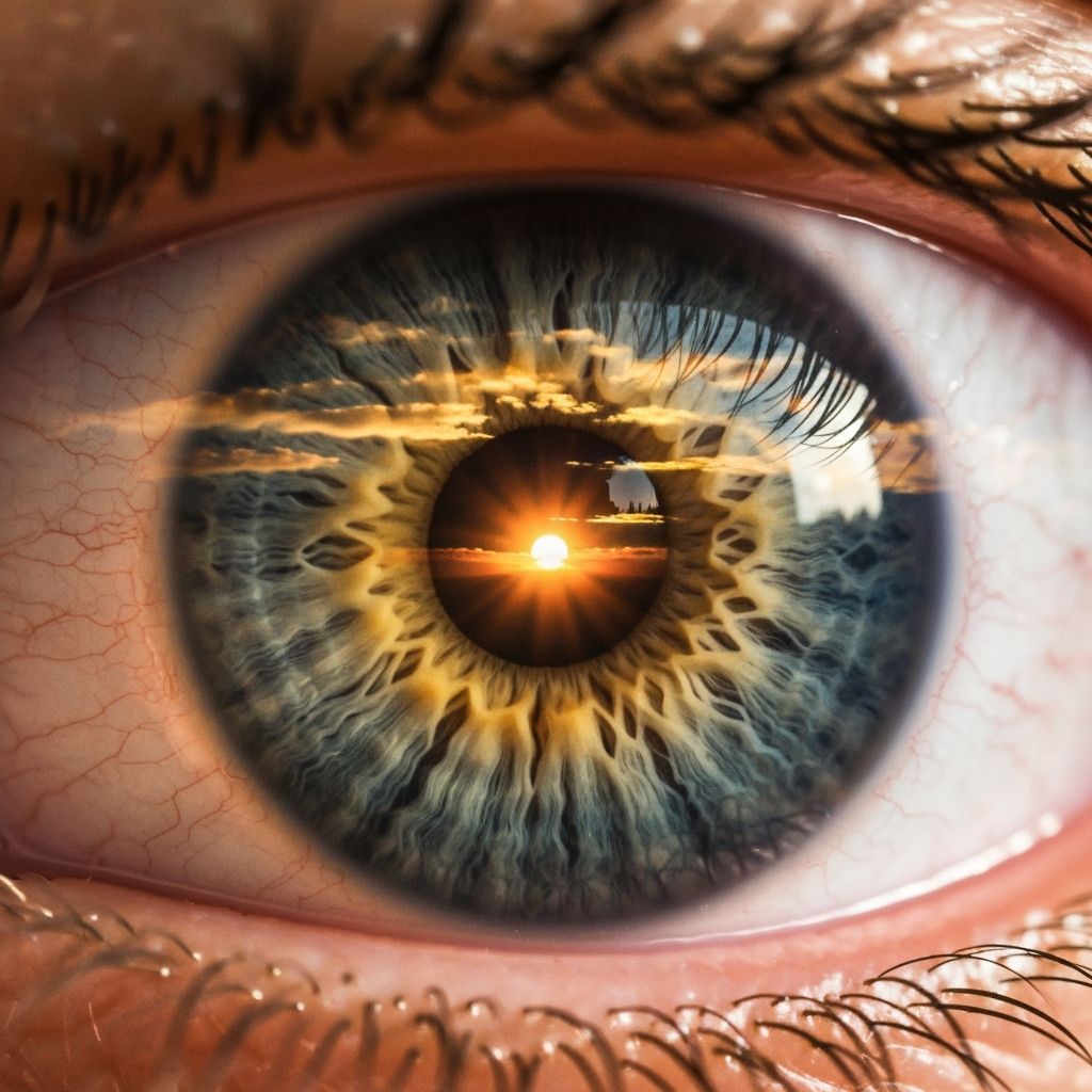 Sunrise Reflected in Human Eye Double Exposure