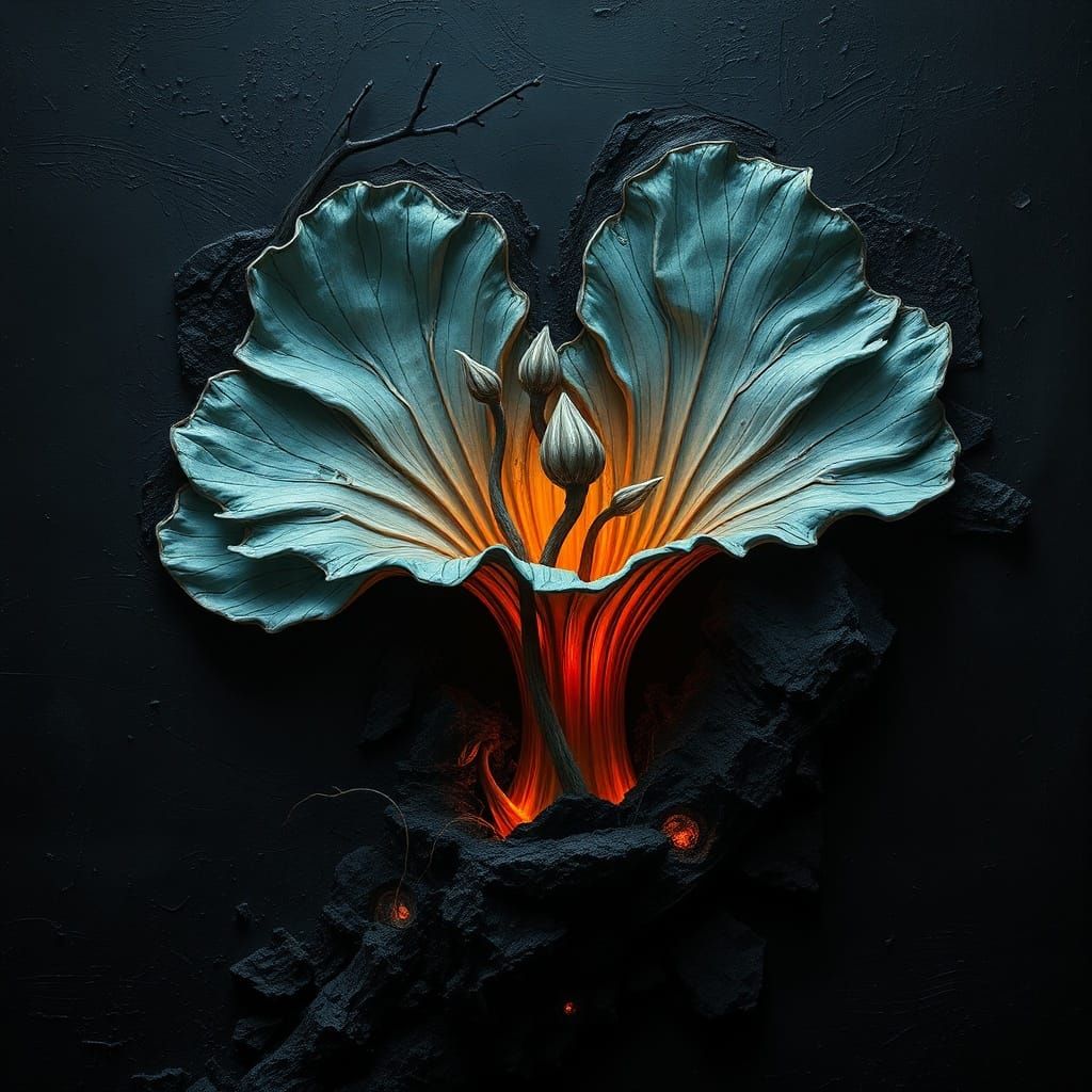 Surreal Boneflower Emerges from Dark Textured Background