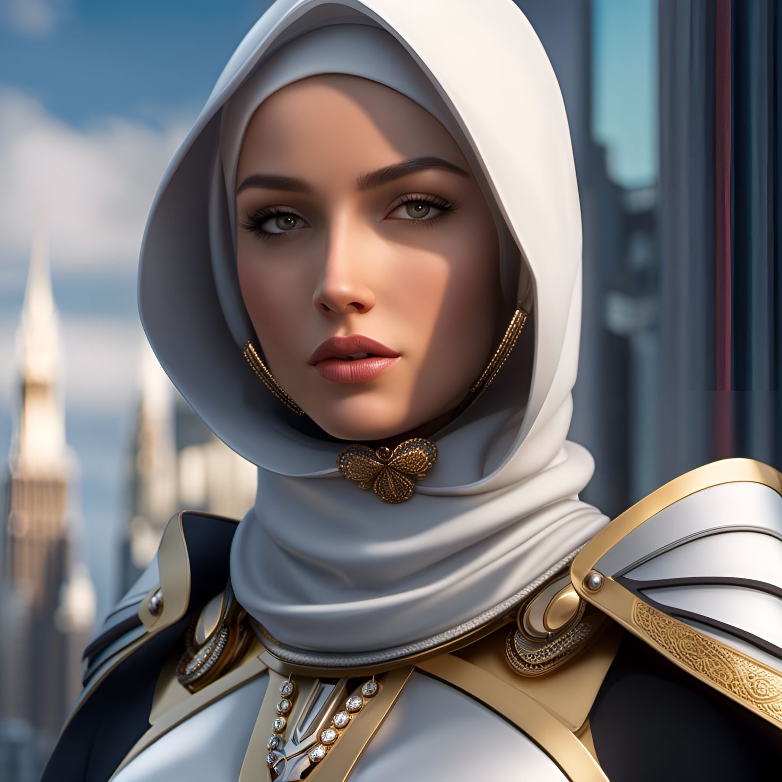 Modern Hijab Girl Portrait in Hyperrealistic Style