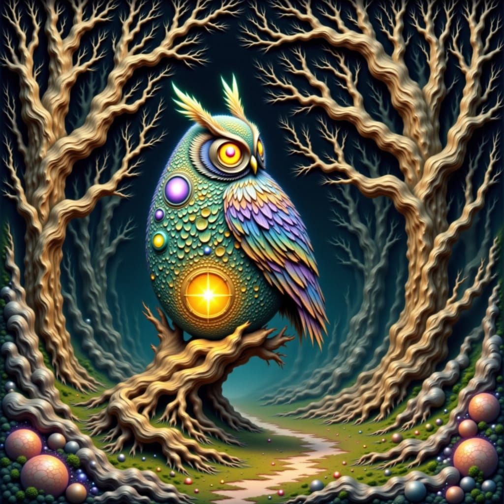Magical Luminous Owl Egg in Enchanted Forest