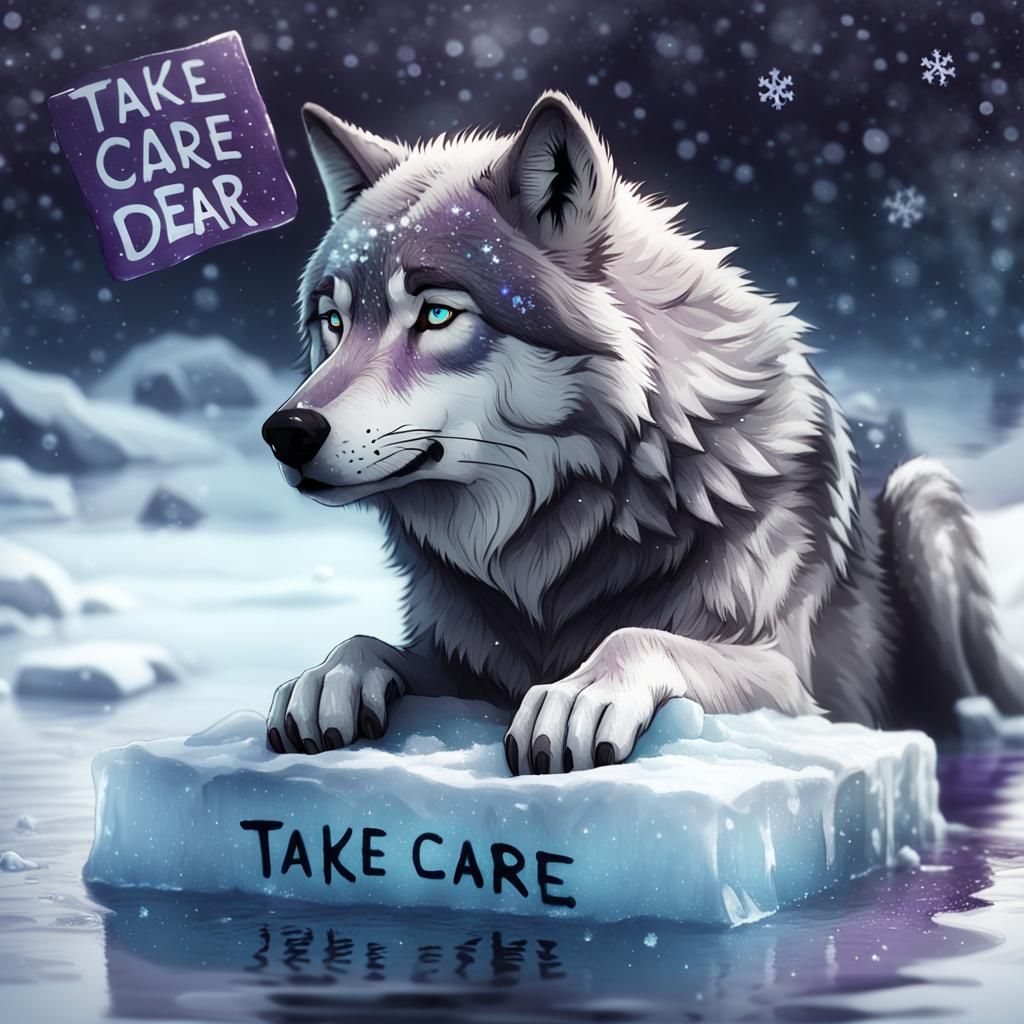 Melancholy Wolf Adrift on Ice, as 3D Digital Art