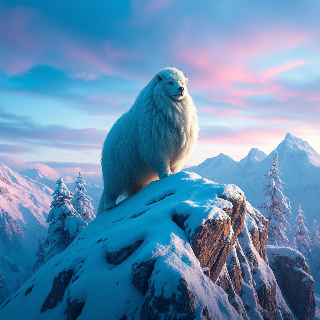 Icy Polar Bear on Snow-Covered Peak
