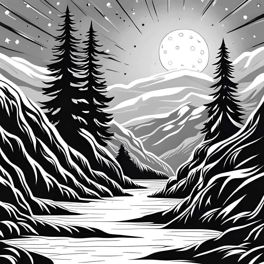 Monochrome Starry Night Sky Line Art