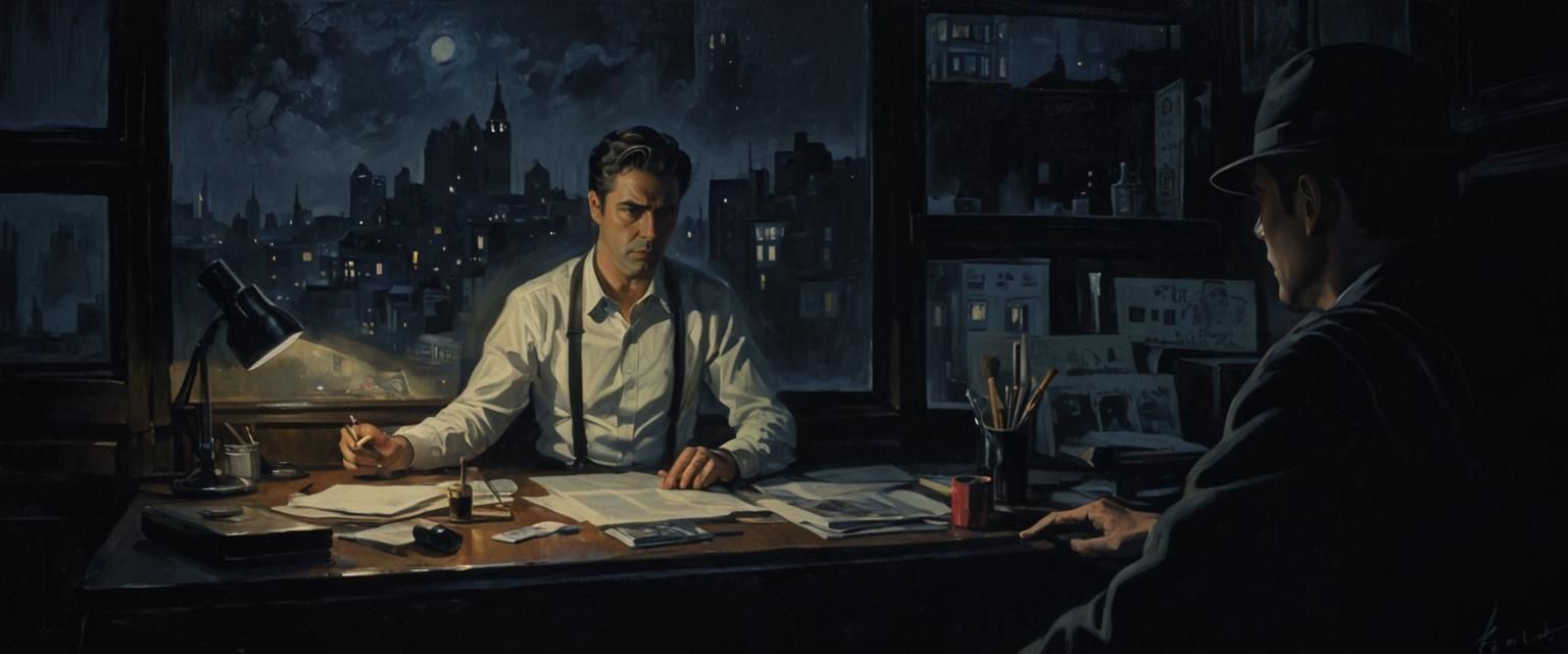 Noir Night Painting of Secrets and Danger