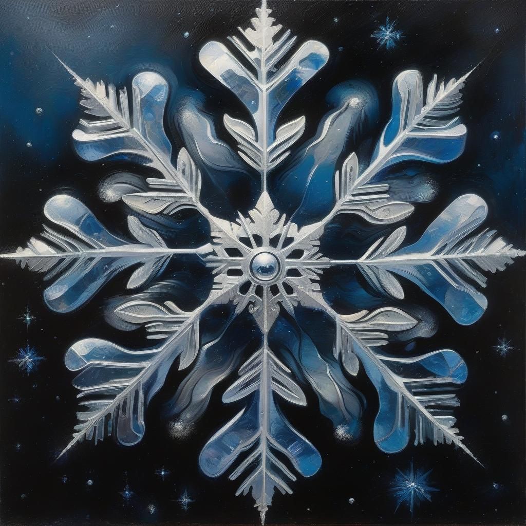 Cosmic Snowflake Close-up in Melancholic Oil Painting Style