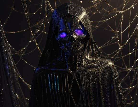 Skeletal Being in Phosphorescent Nets, Oil Painting