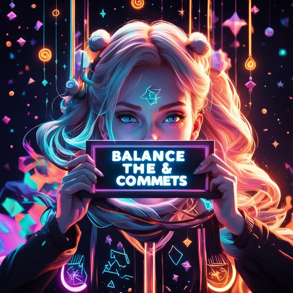 Blonde Girl with Neon Sign in Cosmic Setting