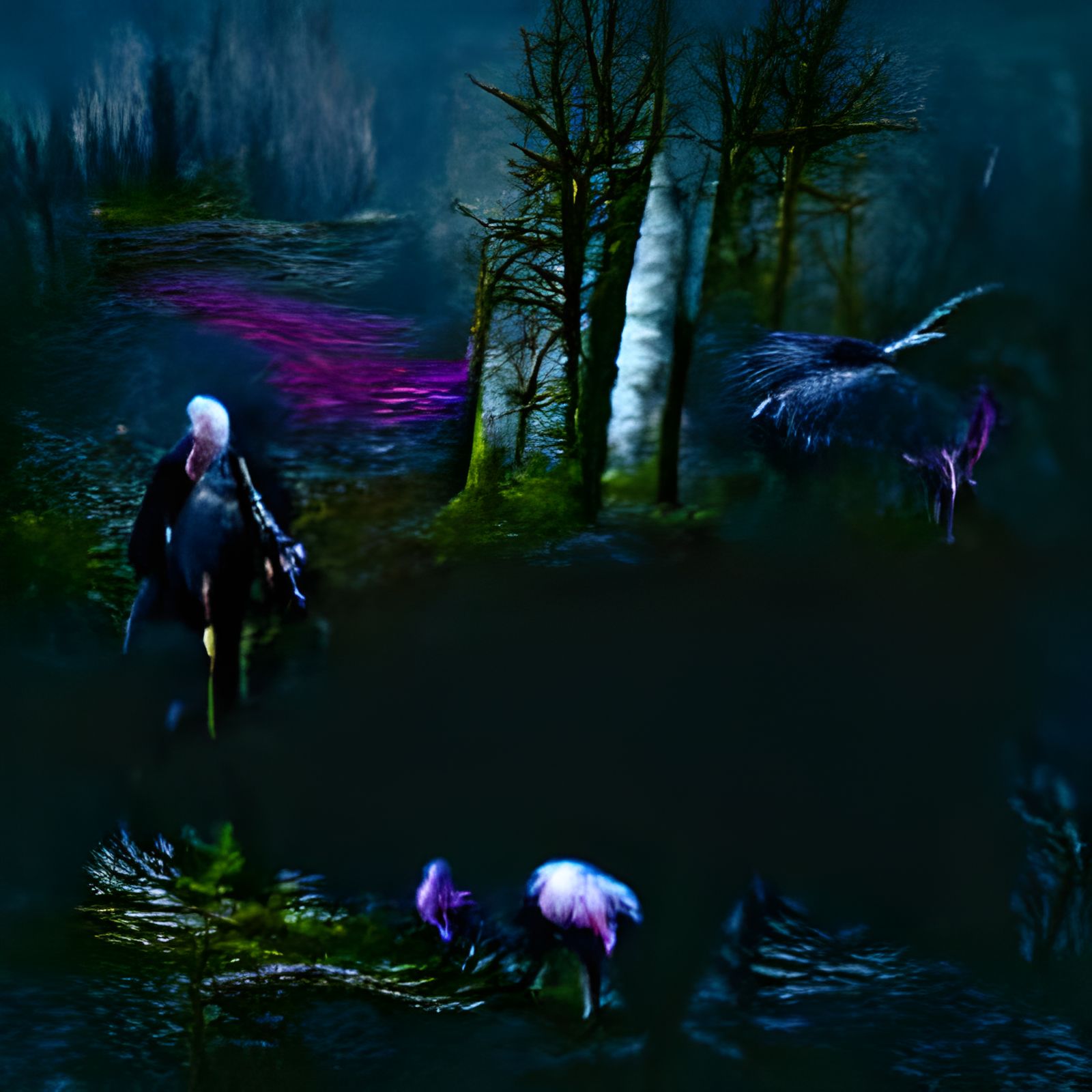 Dark Forest with Werewolf by Moonlight